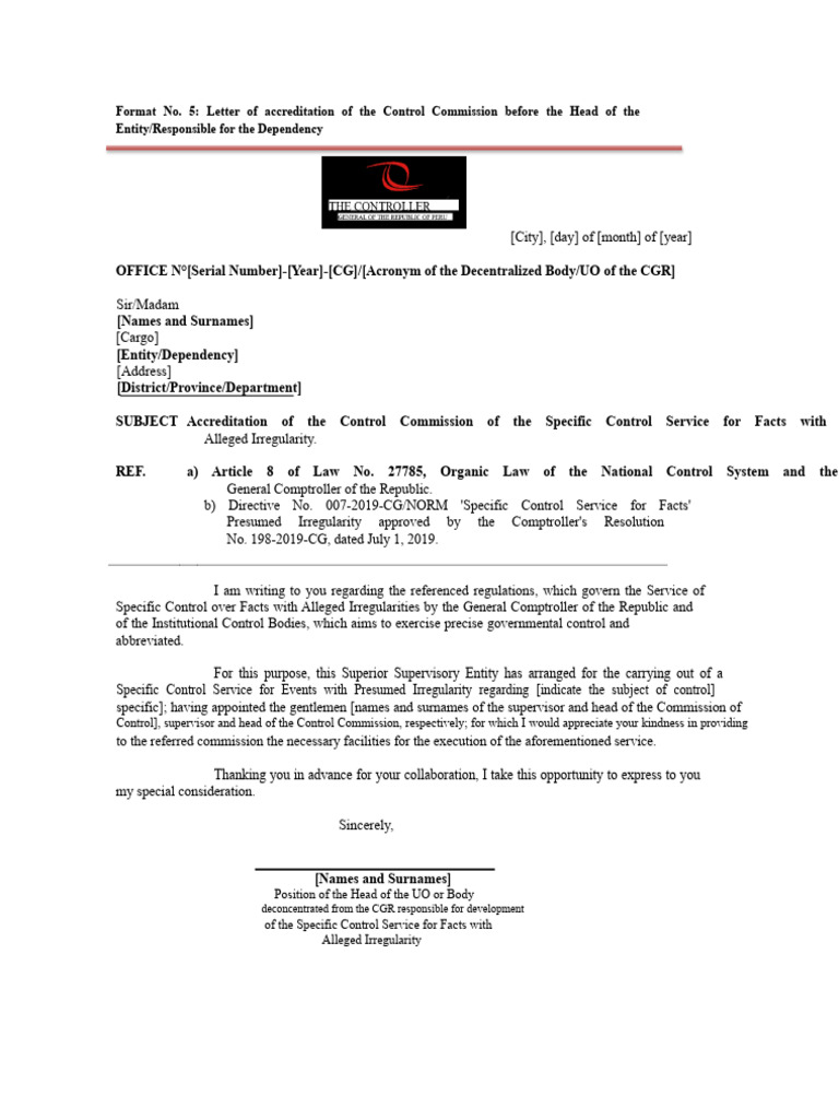 Accreditation Letter for Control Commission | PDF