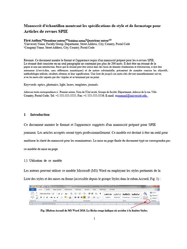 Guide de format pour manuscrits SPIE | PDF | Microsoft Word