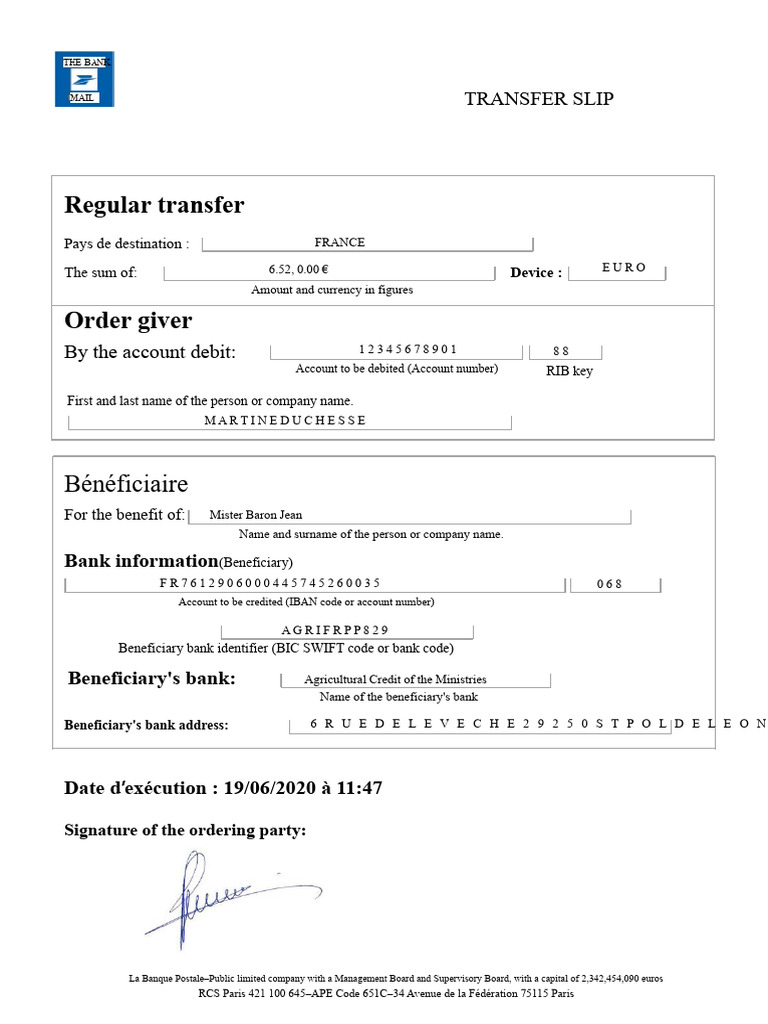 France Transfer Slip Details | PDF