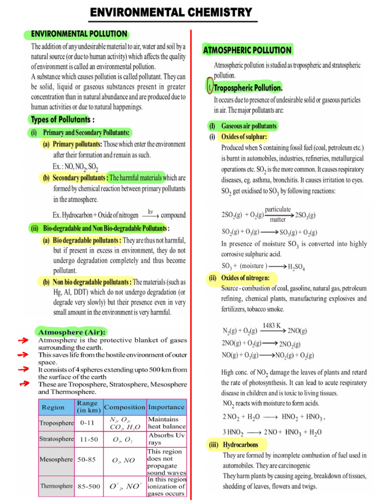 Environmental Chemistry Notes | PDF