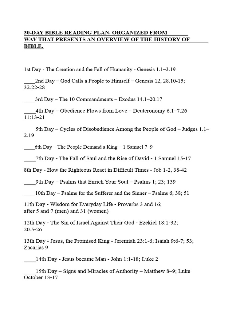 30-Day Bible Reading Overview Plan | PDF