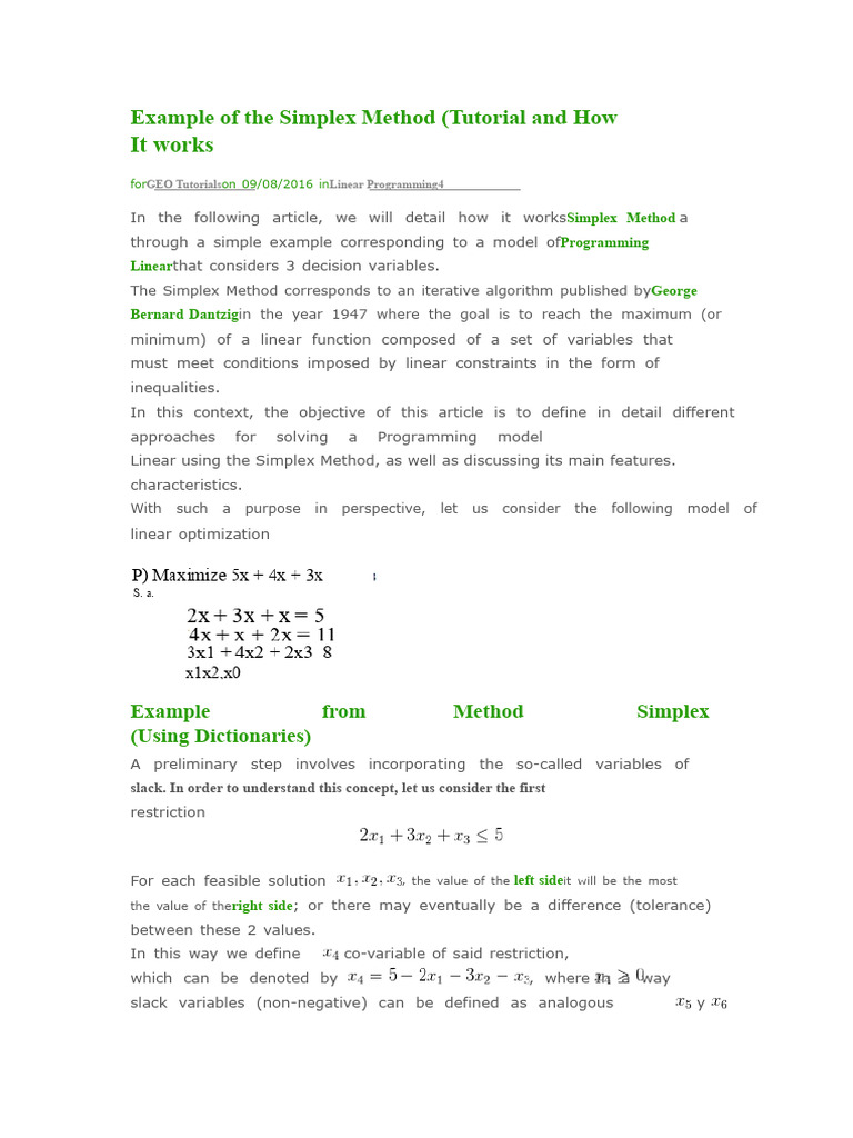 Simplex Method Explained with Example | PDF | Linear Programming ...