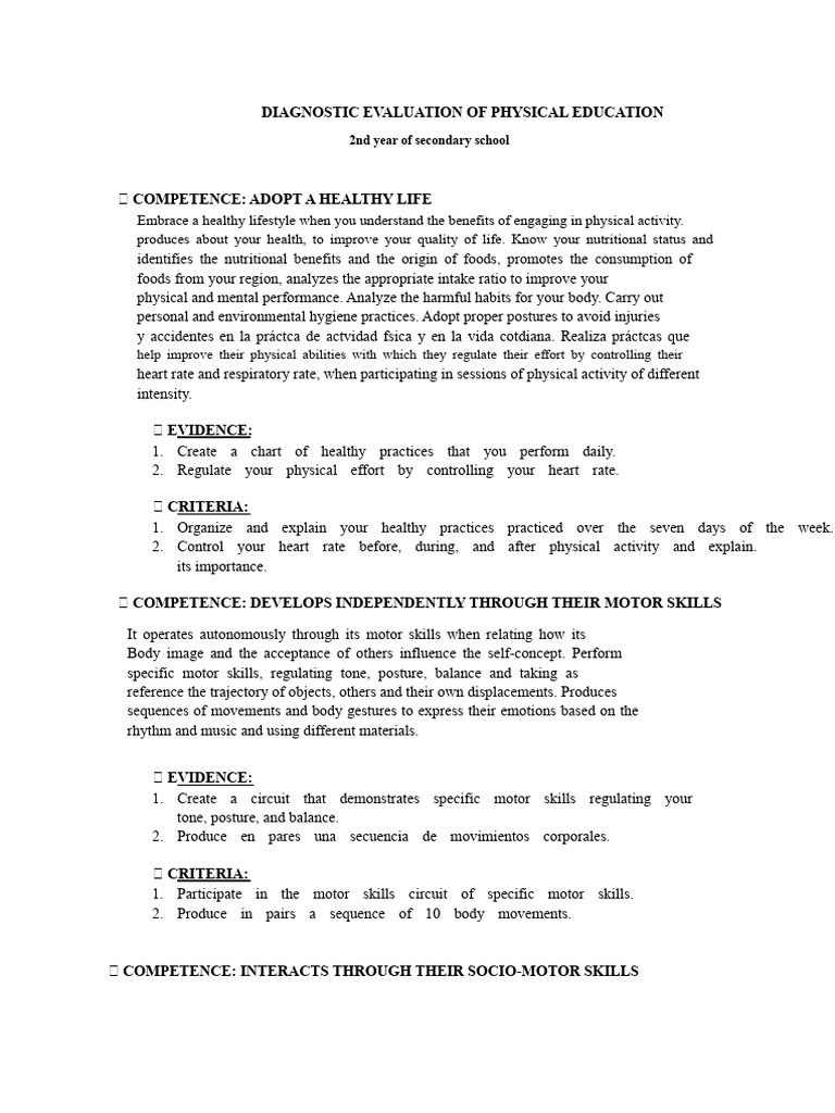 Physical Education Diagnostic Evaluation | PDF | Cognition ...