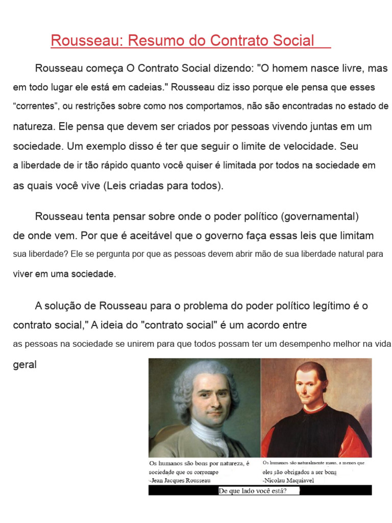 resumo do contrato social rousseau | PDF | Jean-Jacques Rousseau ...