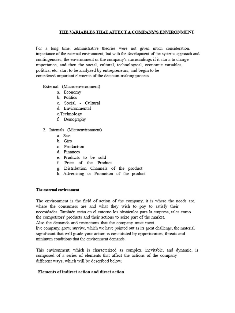 Internal and External Variables of The Company | PDF | Economies | Business