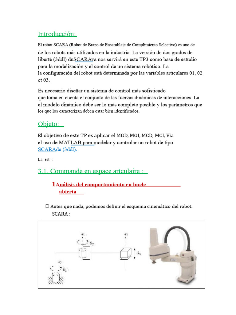 Modelación y Control de Robot SCARA en MATLAB | PDF | Robot | Robótica