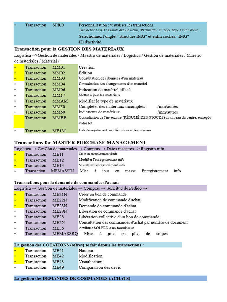 Transactions SAP pour la gestion des matériaux | PDF | Informatique ...
