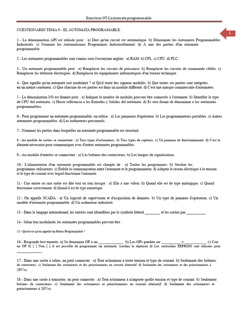 Exercices sur les automates programmables | PDF | Automate programmable ...