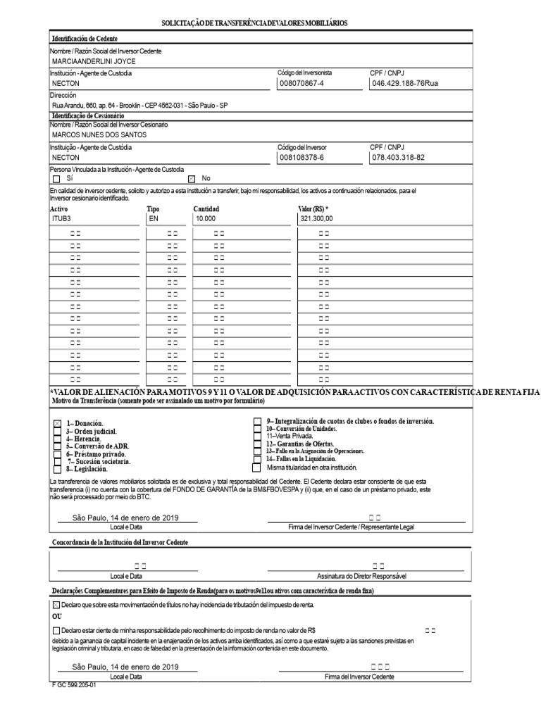 STVM Modelo de La Bolsa - Orden de Transferencia | PDF | Inversiones ...