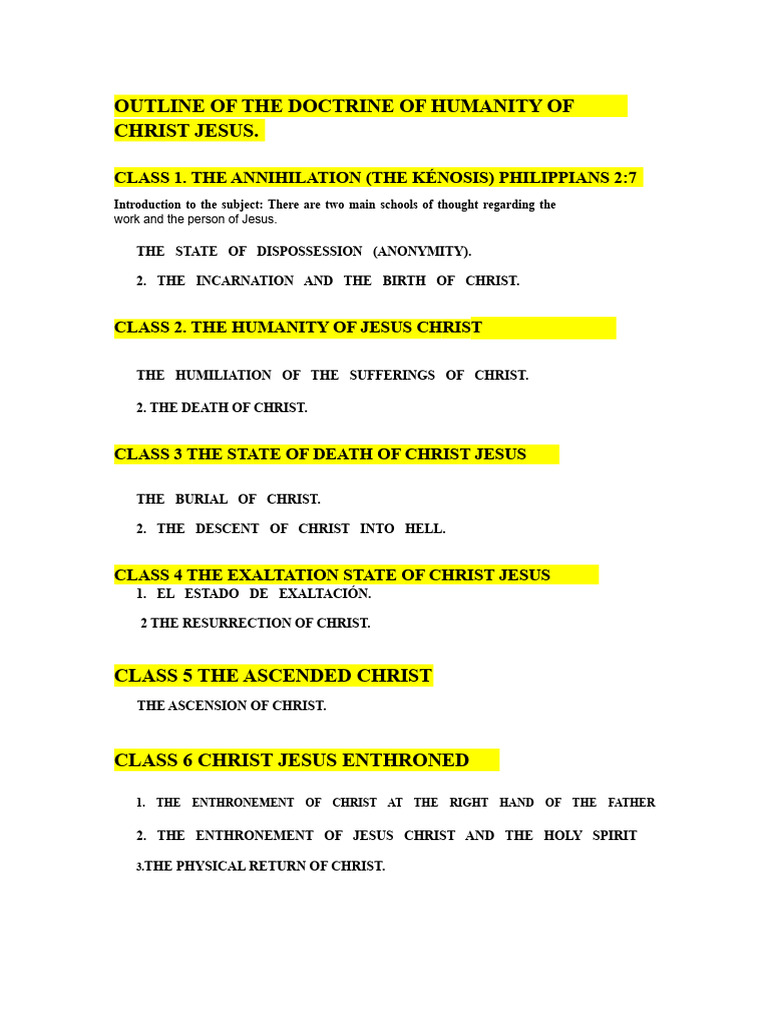 Doctrine of Christ's Humanity Outline | PDF