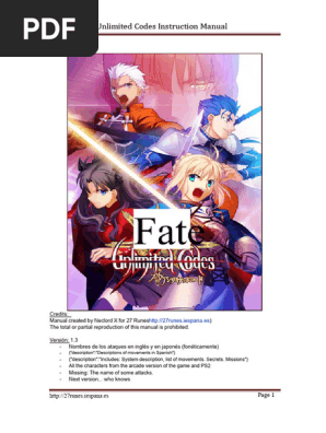 Fate Unlimited Codes Manual Guide | PDF