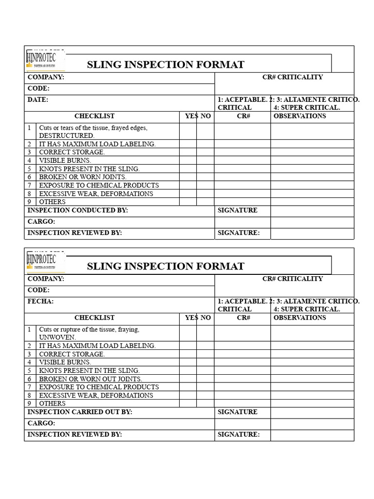 Sling and Shackle Inspection Checklist | PDF