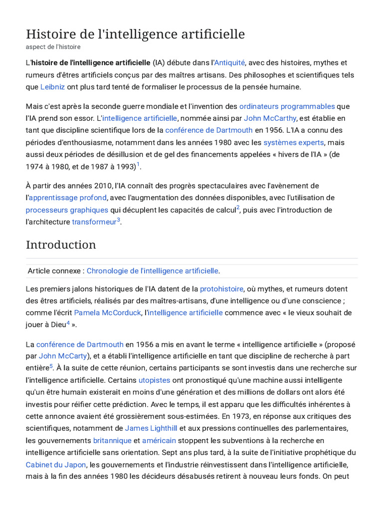 Histoire de l'intelligence artificielle | PDF | Intelligence ...