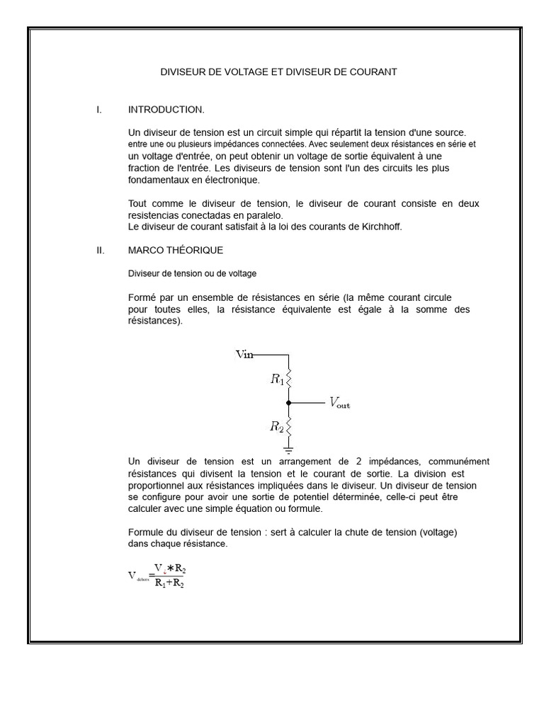Diviseur de Tension et de Courant en Électronique | PDF | Tension ...
