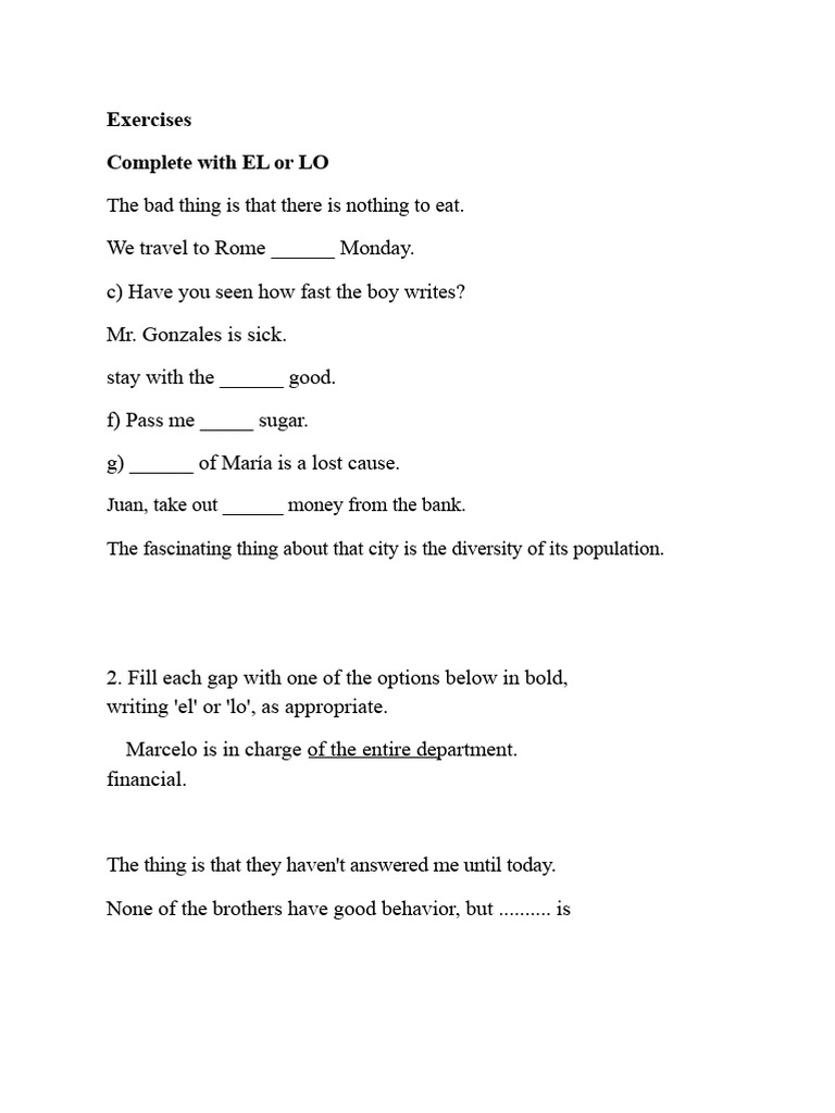 Spanish Language Exercises for EL and LO | PDF