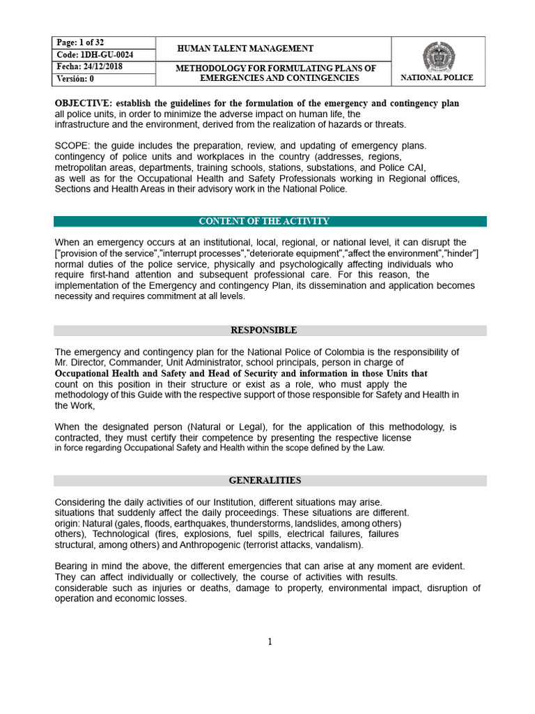 1dh-Gu-0024 Methodology For Formulating Emergency and Contingency Plans ...