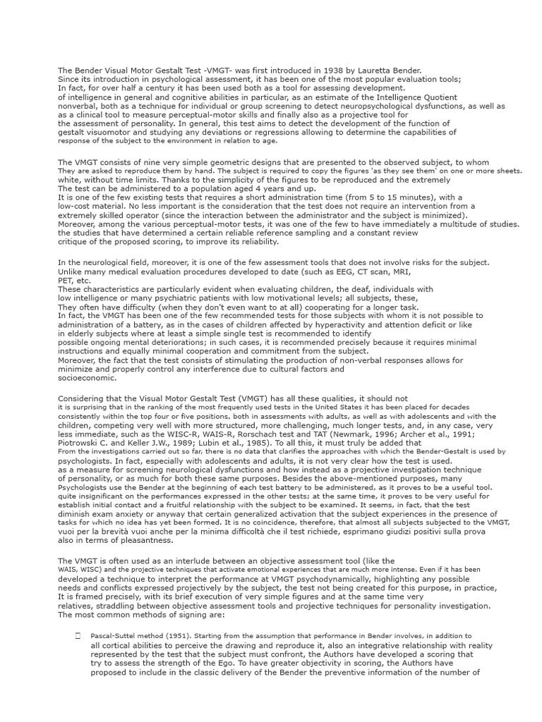 Overview of the Bender Visual Motor Test | PDF | Attention Deficit ...