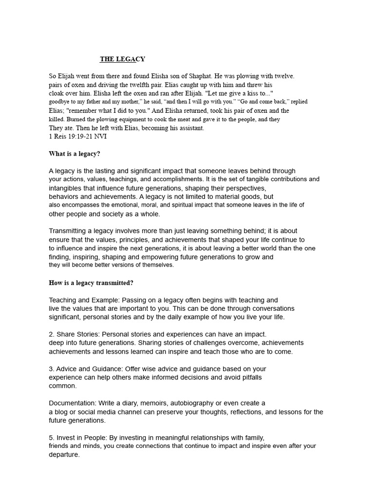 Understanding Legacy and Mentorship | PDF | Elijah | Mentorship