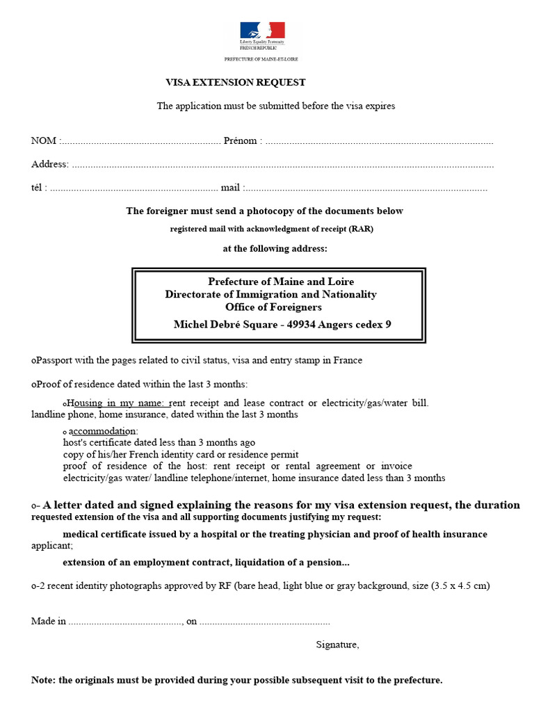 Visa - Request For Extension | PDF | Travel Visa | Passport