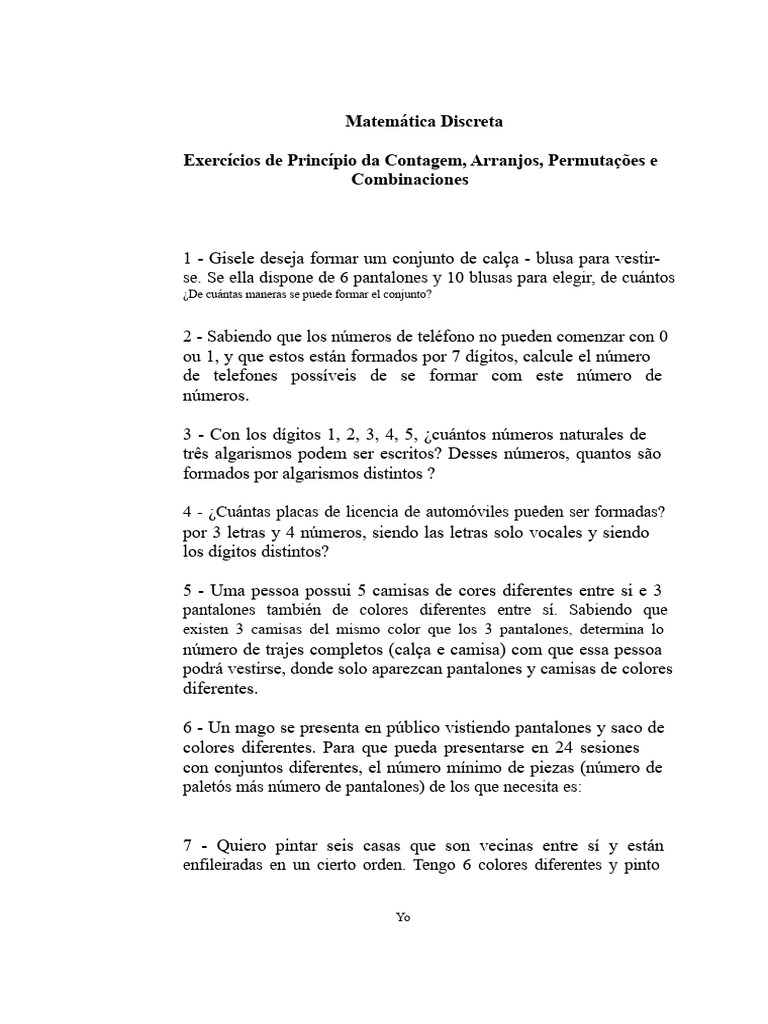 Ejercicios de Combinatoria y Permutaciones | PDF