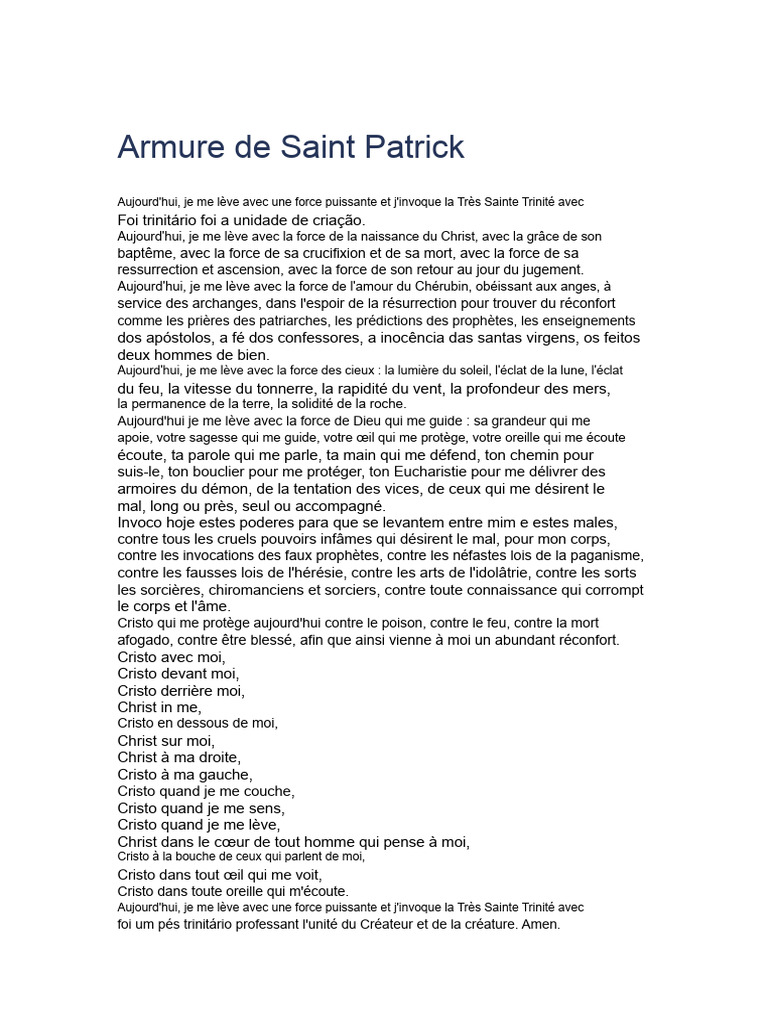 Armure spirituelle de Saint Patrick | PDF | Doctrines et croyances ...