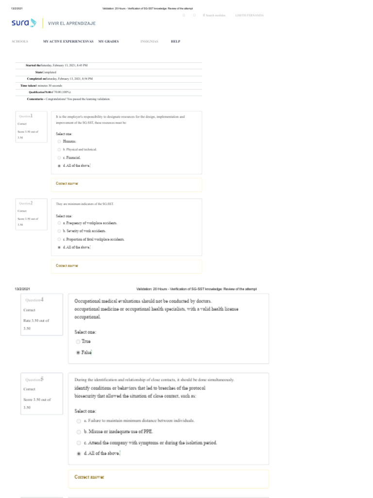 SG-SST Knowledge Validation Results | PDF | Occupational Safety And ...