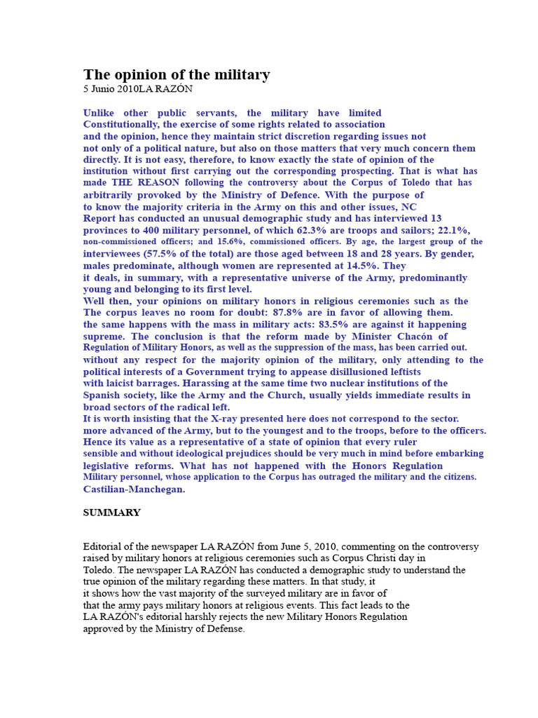 The opinion of the military | PDF | Military | Thesis