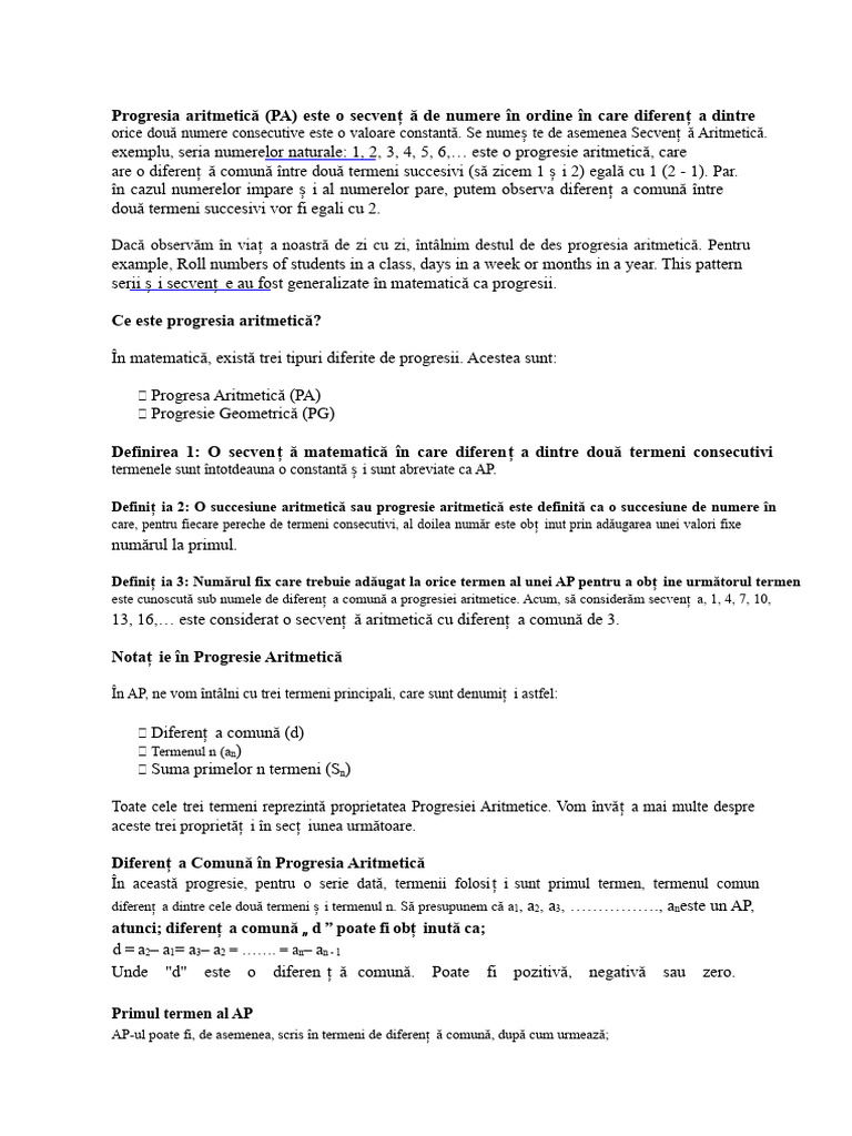 Progresie Aritmetică | PDF