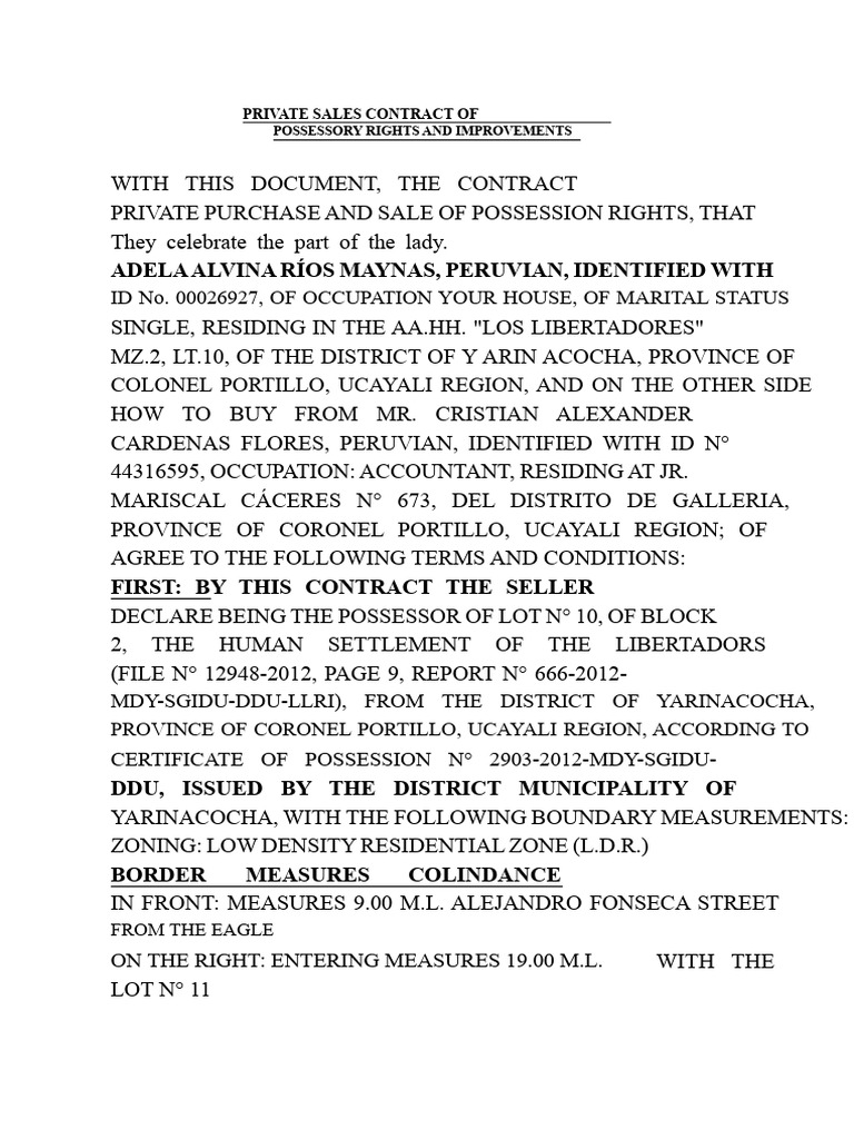 Private Sales Contract for Property Rights | PDF | Private Law | Common Law
