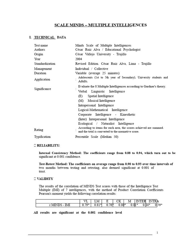 Multiple Intelligences Evaluation Scale | PDF | Cognition