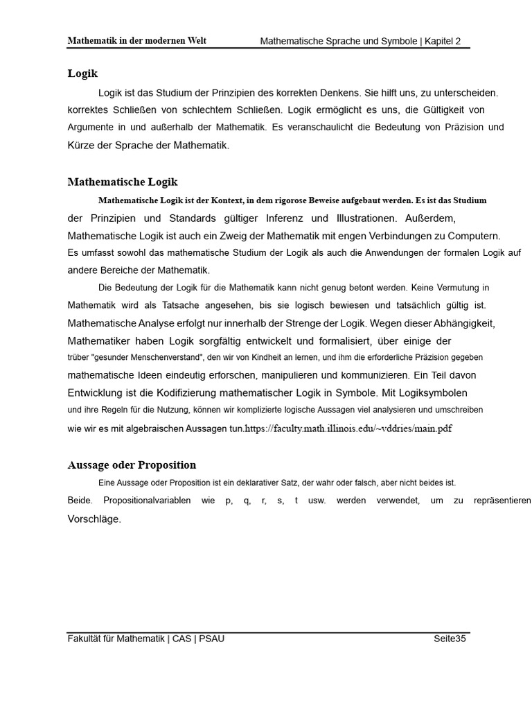 Mathematische Sprache Und Symbole Logik | PDF