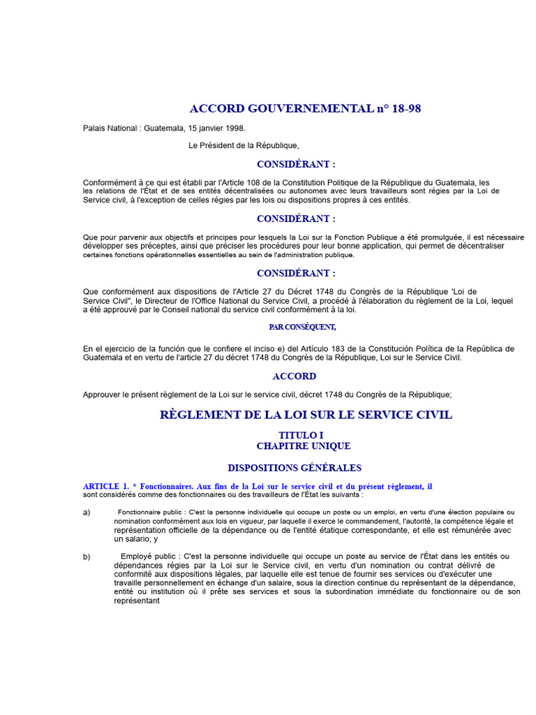 Règlement sur le Service Civil au Guatemala | PDF | Loi | Service civil