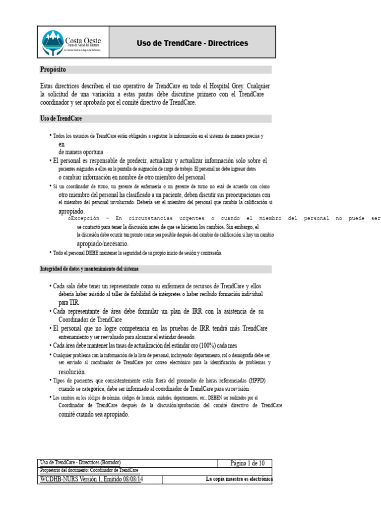 Directrices para el Uso de TrendCare | PDF | Hospital | Contraseña