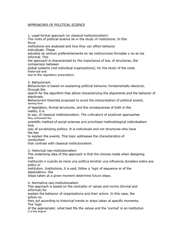 Political Science Approaches Explained | PDF | Rationality | Science