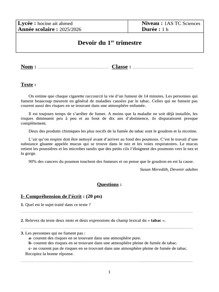 Impact du tabac sur la santé et prévention | PDF