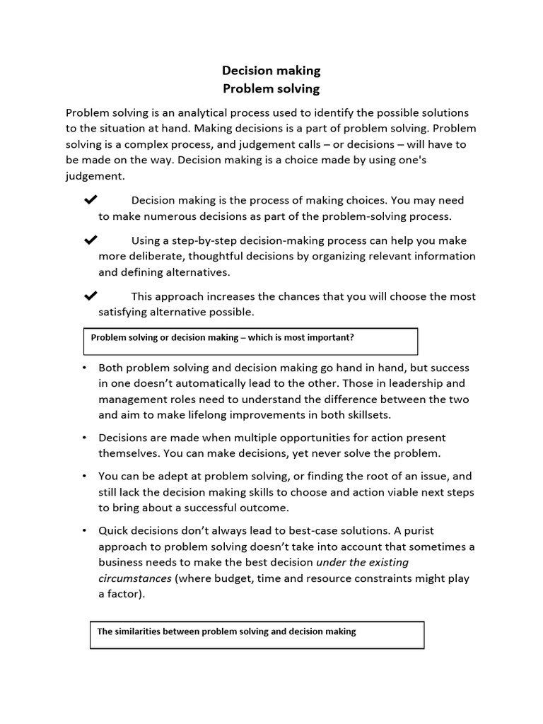 Decision Making Handout 48d0e9f73513225dfb560c9e17ab9668 | PDF ...
