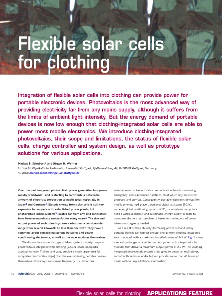 Materialstoday-June2006-p42-Flexible Solar Cells For Clothing | PDF ...