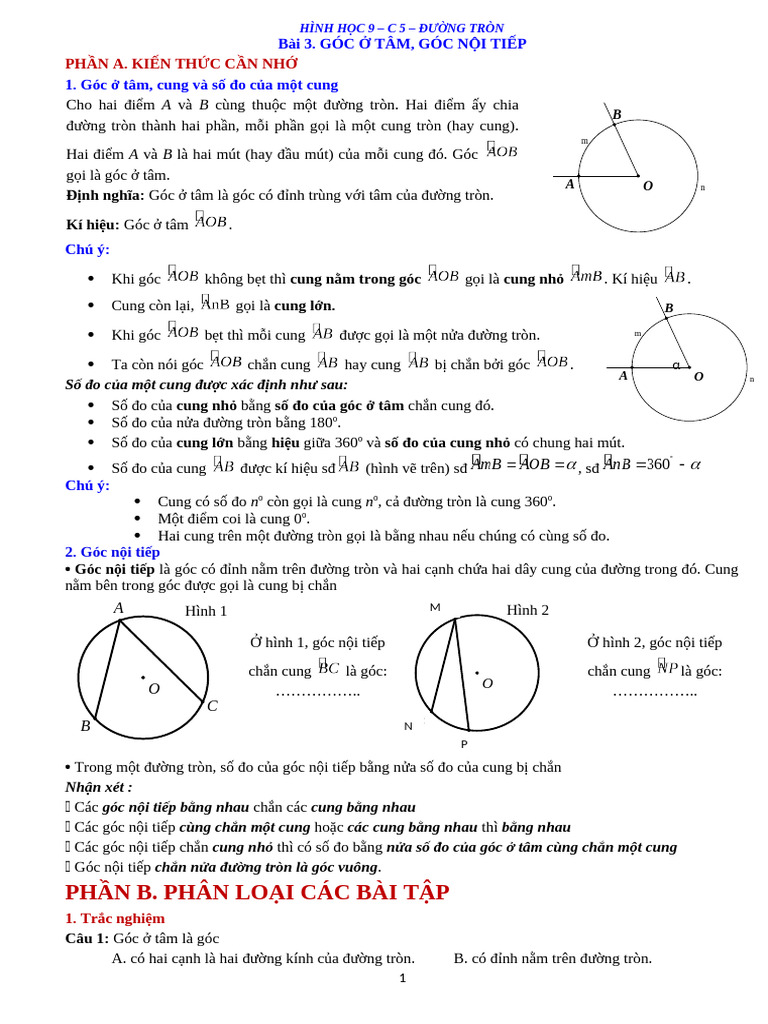 b3c5 Góc ở Tâm, Góc Nội Tiếp | PDF
