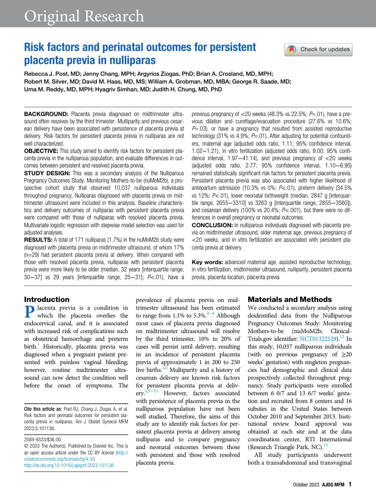 Risk Factors and Perinatal Outcomes for Persistent | PDF | Human ...