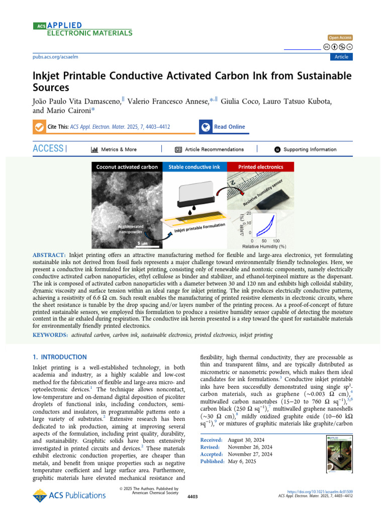 Sustainable Inkjet Conductive Carbon Ink | PDF | Graphene | Viscosity