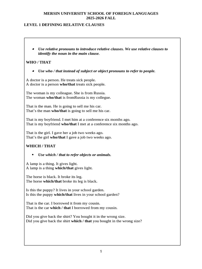 Relative Clauses Lesson Plan | PDF | Syntax | Linguistic Typology