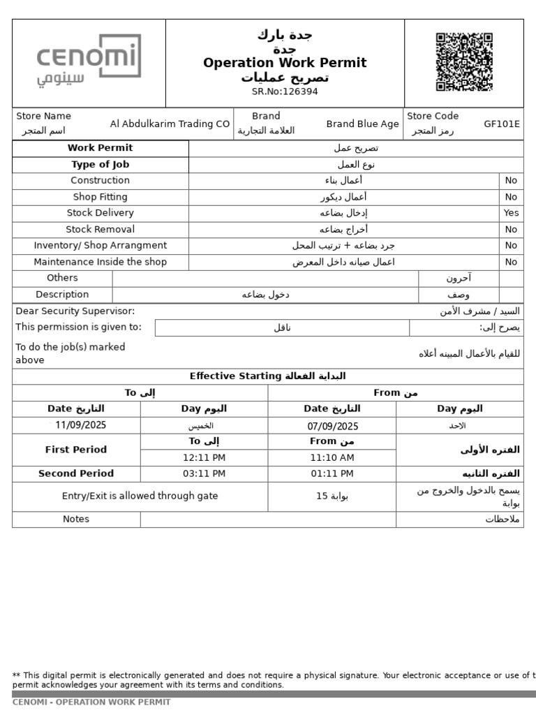Jeddah Operation Work Permit Details | PDF