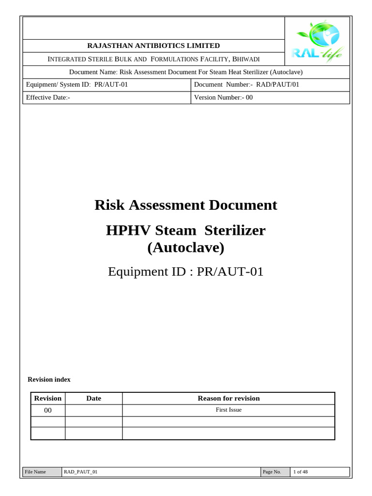 Risk Assessment for Steam Sterilizer | PDF | Risk | Risk Management