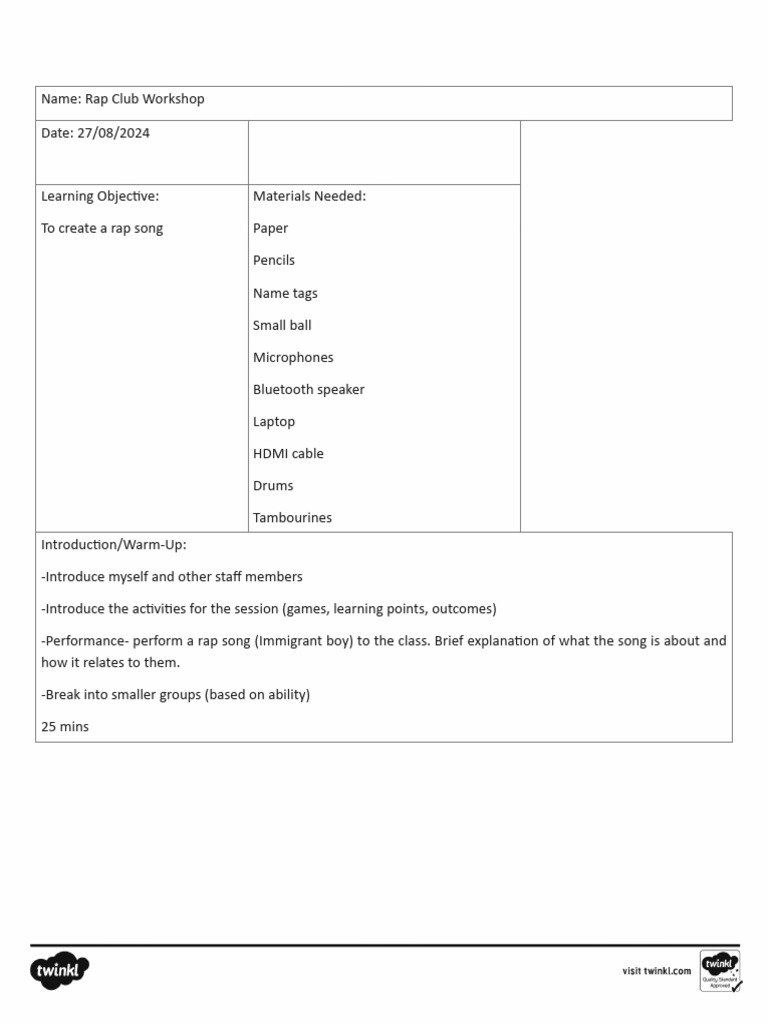 Rap Song Creation Workshop Guide | PDF | Rapping