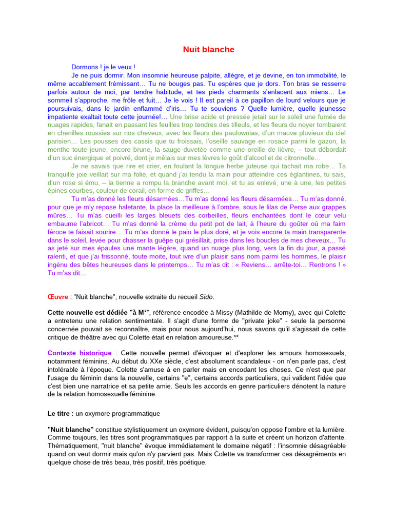 Nuit blanche insomnie et amour poétique PDF Amour Sommeil — free download