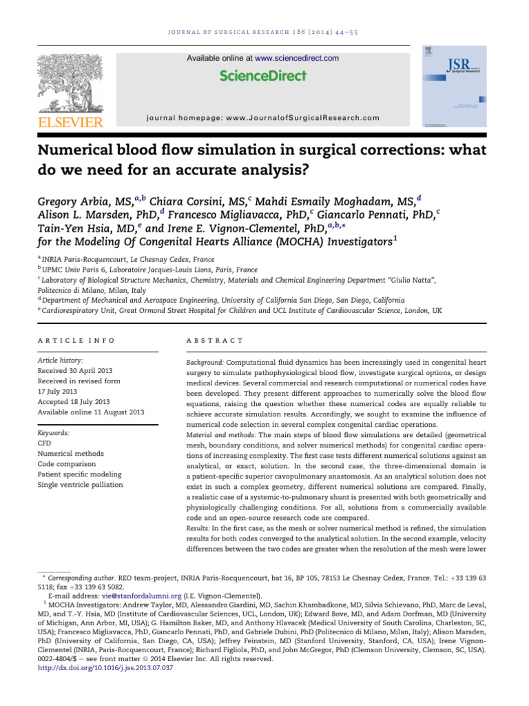 Blood Flow Simulation in Heart Surgery | PDF | Computational Fluid ...