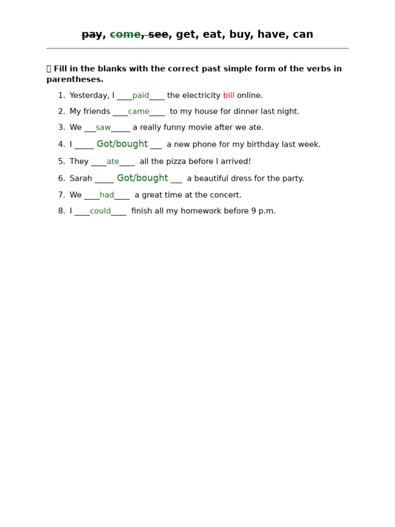 Past Simple Verb Exercises | PDF