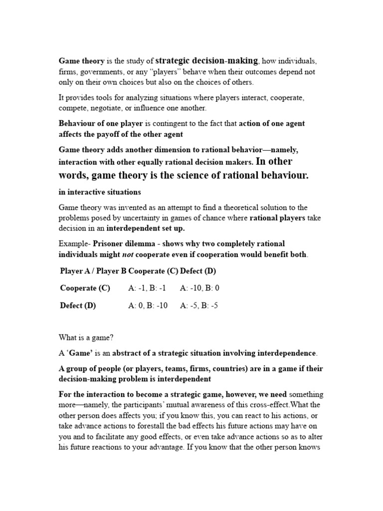 Understanding Game Theory Basics | PDF | Game Theory | Rationality
