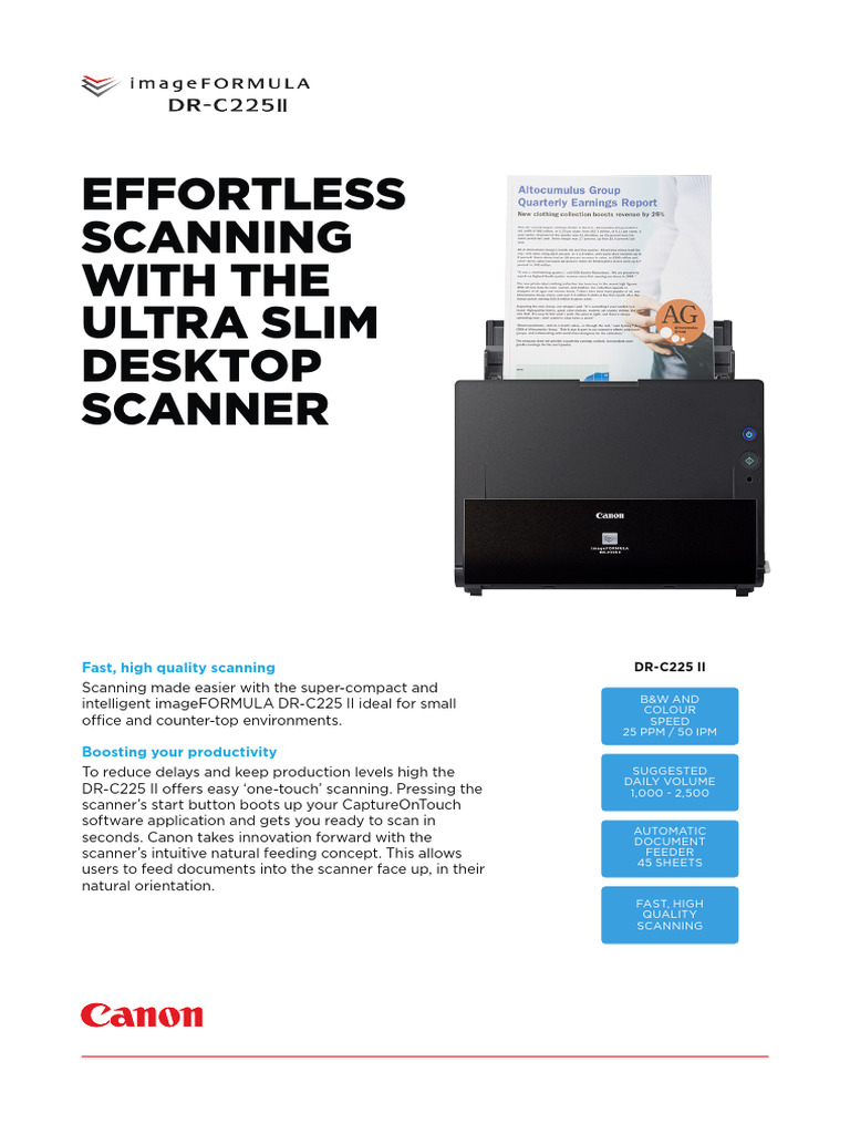 Canon DR-C225 II Ultra Slim Scanner | PDF | Image Scanner | Computing