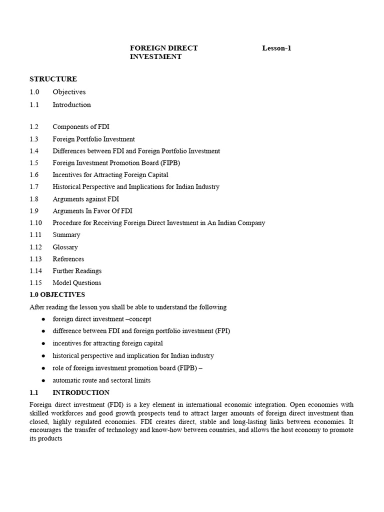 Understanding Foreign Direct Investment | PDF | Foreign Direct ...